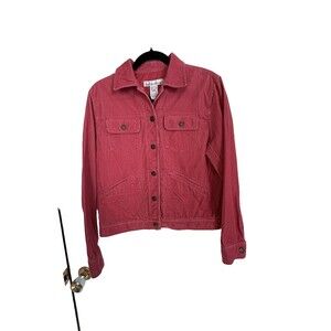 Jones New York Womens Cotton Collared Button Up Corduroy Jacket Pink Size Small